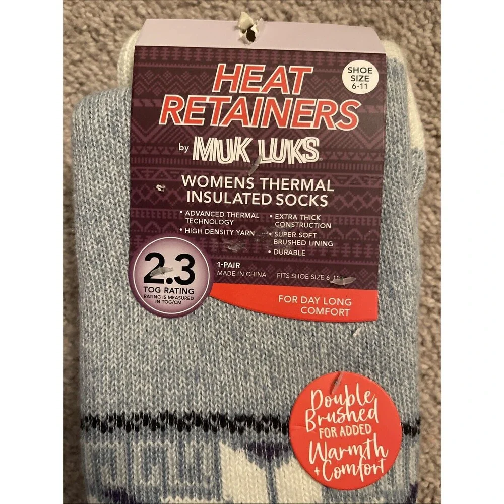 Muk Luks Womens's Heat Retainers Thermal Insulated Socks Size 6-11 Blue 2.3 TOG
